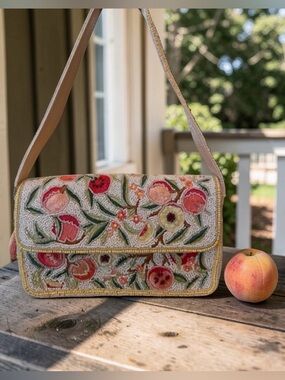Handcrafted in India Viral Peaches Embroidered Beaded Bag